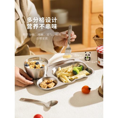 舍里 304不銹鋼兒童餐盤分格早餐盤卡通家用防摔餐具套裝寶寶小碗