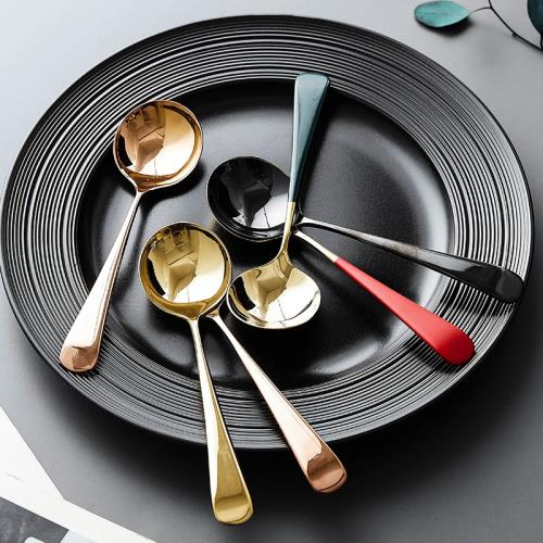 304不銹鋼勺子 家用吃飯勺韓式創意圓頭長柄可愛網紅小湯勺甜品勺