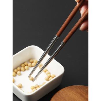居家家紅檀木筷子廚房耐高溫防滑防黴筷家用餐桌高檔防滑不銹鋼筷