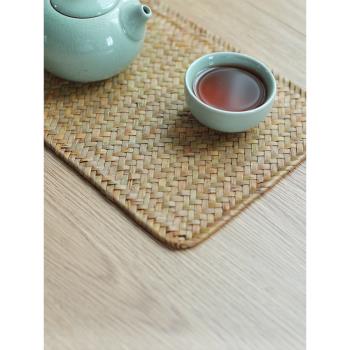 海草中式草編編織墊茶盤墊復古茶席餐墊防滑茶道杯墊藤編墊子道具