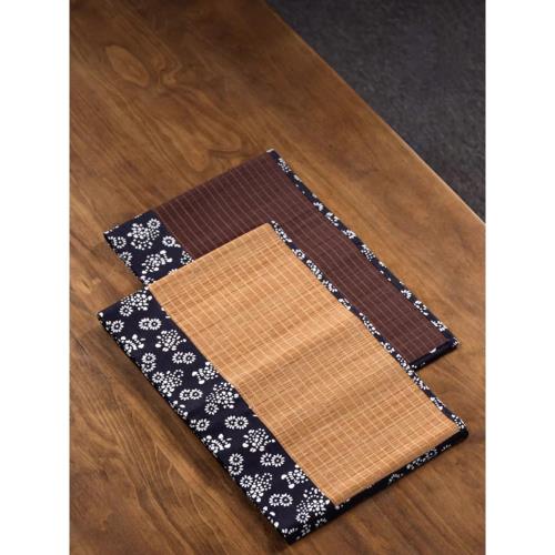 茶席竹席中式藍花包布布藝禪意茶旗竹制桌旗竹茶墊茶簾隔熱茶盤墊