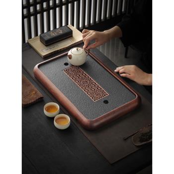 茶盤家用2025新款瀝儲排水式仿烏金石小型幹泡茶託盤輕奢密胺茶臺