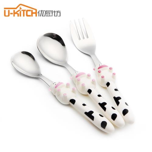 優廚坊兒童勺子不銹鋼餐匙寶寶吃飯勺卡通嬰兒輔食餐具訓練勺