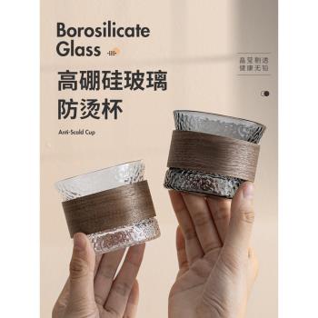 防燙耐熱玻璃品茗杯喝茶小把杯透明功夫主人杯高硼矽加厚錘紋單杯