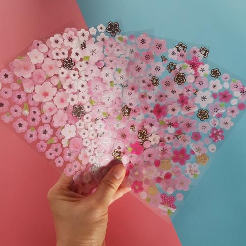 櫻花花卉花朵貼紙無痕防水自粘玻璃保溫杯水杯奶瓶子手機后殼背手賬裝飾小圖案女孩兒童透明防熱可愛水壺貼畫