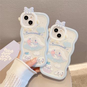 適用蘋果15手鏈14手機殼iPhone12可愛13玉桂狗支架軟殼11波浪小怪獸xs防摔XR矽膠7/8plus保護殼