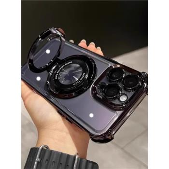 氣囊防摔蘋果15promax磁吸支架手機殼適用iphone14新款透明高階感13pro鏡頭全包12亞克力加厚11pm男女保護套