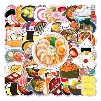 50張卡通手賬貼紙食物料理塗鴉可愛壽司貼紙DIY滑板筆記本電腦拉桿箱行李箱水杯冰箱手機殼裝飾貼畫ins風防水