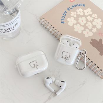 可愛玩手機小熊同款適用AirPods pro透明蘋果無線藍牙耳機殼AirPods1/2代通用保護套3代耳機盒子ipod