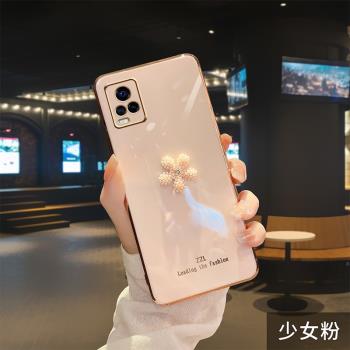vivos7手機殼女款電鍍直邊珍珠小花朵V2020A超薄鏡頭 全包防摔亮面高檔小仙女保護套S7奢華帶鉆網紅時尚軟殼