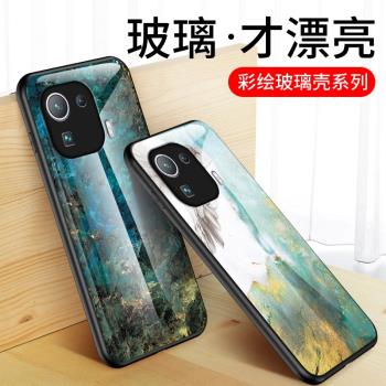 適用小米11手機殼小米11pro玻璃保護套全包防摔mi11矽膠軟邊男女新款個性創意por網紅彩繪大理石5g潮牌十一外