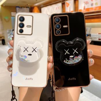 適用於vivoS12手機殼流沙暴力熊氣囊支架vivos12Pro保護套卡通Por電鍍矽膠軟vivis防摔外殼女款網紅簡約潮牌