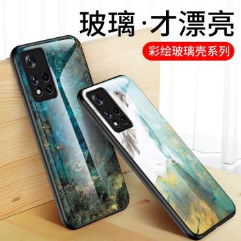 適用小米Poco M4 Pro手機殼玻璃poco m4pro彩繪保護套米配件全包防摔硬殼m4p大理石紋5g男女款mi45g外殼子四