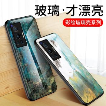 適用vivox70手機殼vivox70pro保護套x70pro+彩繪硬殼玻璃vivo x70大理石紋viv0潮牌男女款vovi外殼子x70por十