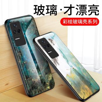 適用小米Poco F4手機殼全包防摔pocof4硅膠保護套Xiaomi POCOF4彩繪玻璃大理石紋pocof4四潮牌時尚男女款配件