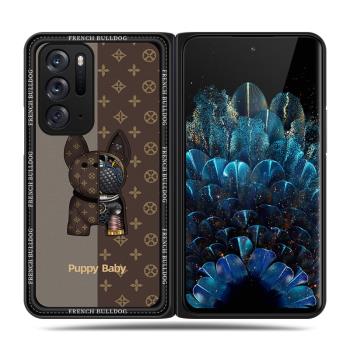 適用oppo findn手機殼find N超薄潮牌素皮保護殼老花紋機械狗OPPO新款折疊屏全包前後雙面精孔鏡頭輕奢防摔殼