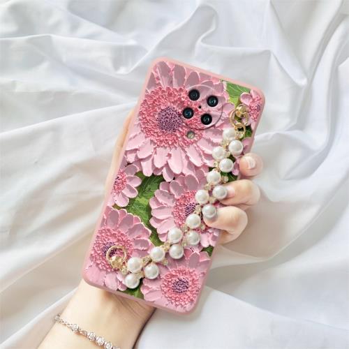 珍珠非洲菊適用于紅米k30至尊版手機殼新品液態硅膠油畫k30s創意網紅女款全包鏡頭防摔保護套