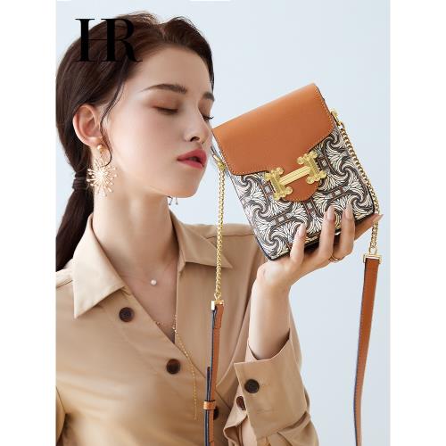 HR赫蓮娜包包女士2025年新款手機包洋氣撞色印花休閑單肩斜挎包女