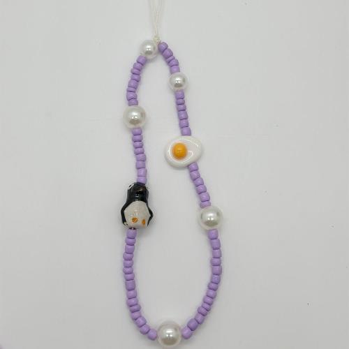 小紅書同款紫色企鵝串珠手機繩掛繩ccd相機高級手繩diy手工珠子女