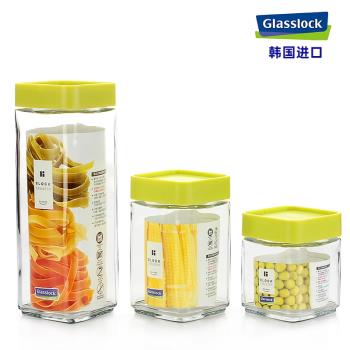 glasslock進口面條玻璃儲物罐積木式儲存罐大容量帶蓋瓶子密封罐