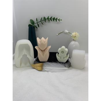 ins風花朵系列鬱金香玫瑰花矽膠模具 手工diy香薰蠟燭石膏模具
