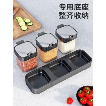 玻璃調料盒調味罐組合套裝鹽罐油瓶放味精廚房收納置物架高階家用