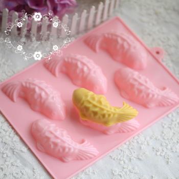 6連矽膠魚凍模具 創意耐高溫矽膠金魚鯉魚模具 果凍意境菜模具