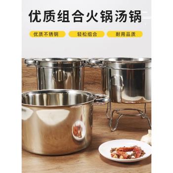 家用火鍋湯鍋不銹鋼煮拉麵熬湯鍋帶蓋加厚湯桶圓桶涮涮鍋雙立鶴商