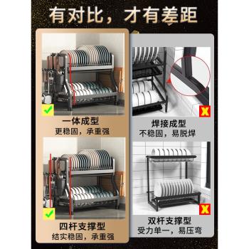槍灰廚房置物架碗碟碗盤收納架瀝水架多功能放碗架碗筷收納盒碗櫃