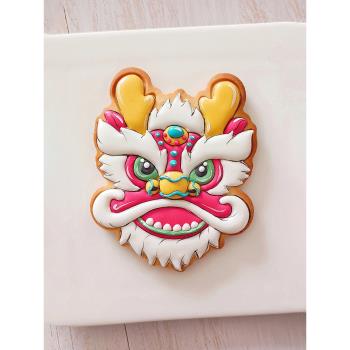 糖安然老師新年醒獅糖霜餅幹模具卡通DIY過年曲奇烘焙家用按壓式
