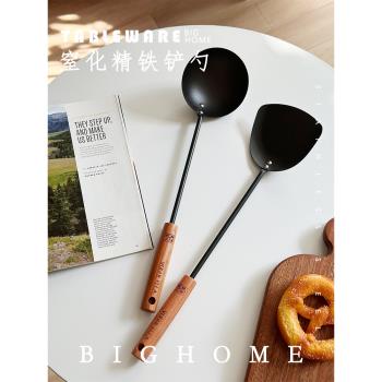 精鐵無塗層炒勺！鍋鏟勺套裝熟鐵廚房用品炒菜鍋鏟木柄長把湯勺子
