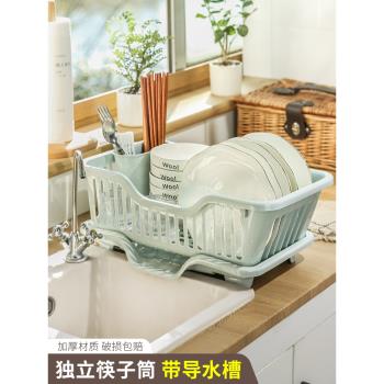 廚房臺面碗碟瀝水籃水槽置物架塑膠餐具家用放碗筷濾水收納盒碗櫃