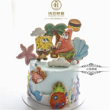 淺嘗厚愛出品海綿寶寶卡通糖霜餅幹模具3d立體家用烘焙按壓式印模