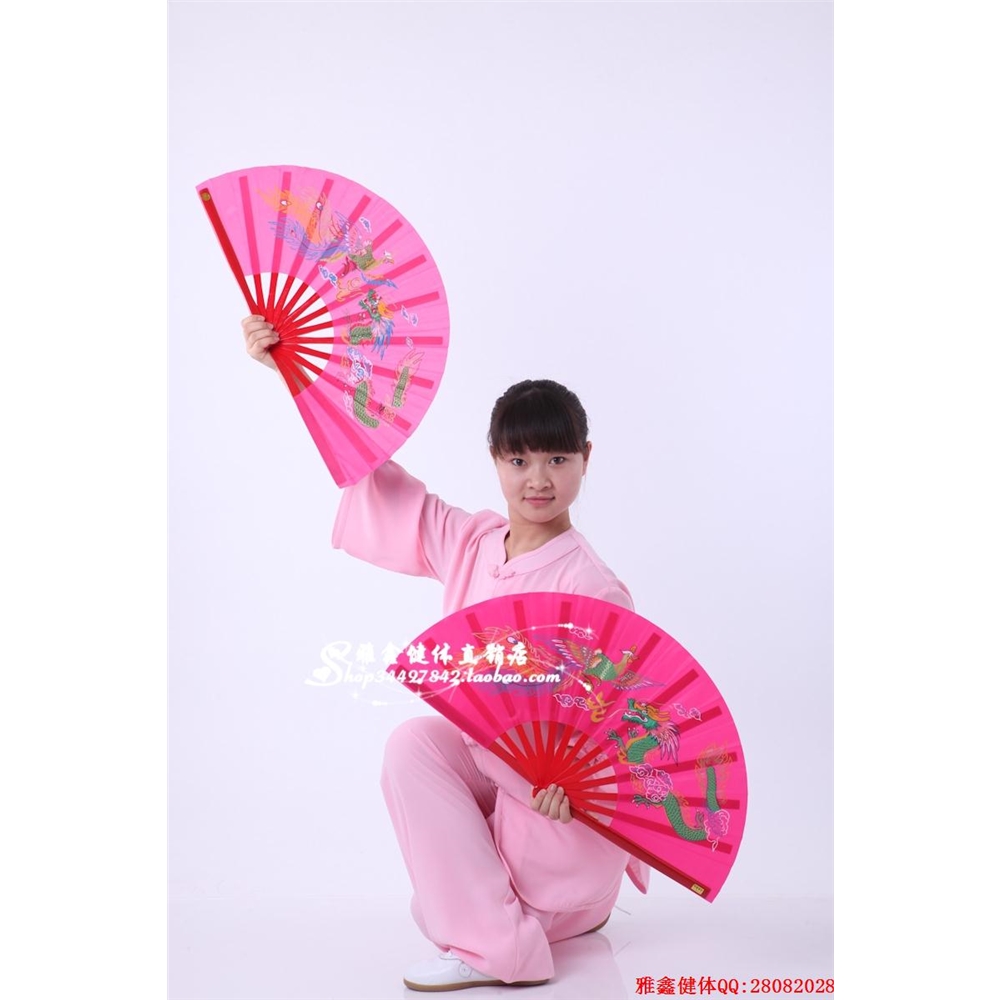 雅鑫龍鳳素面加大36cm左右手對扇竹骨響扇1.2尺太極功夫扇紅色|太極扇