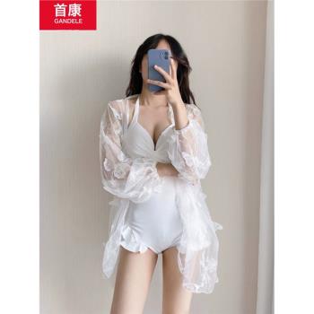 連體女黑色遮肚罩衫泡澡服游泳衣
