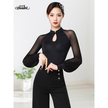 丹寶羅高檔摩登舞上衣女士拉丁舞形體服成年交誼舞高領舞蹈服時髦