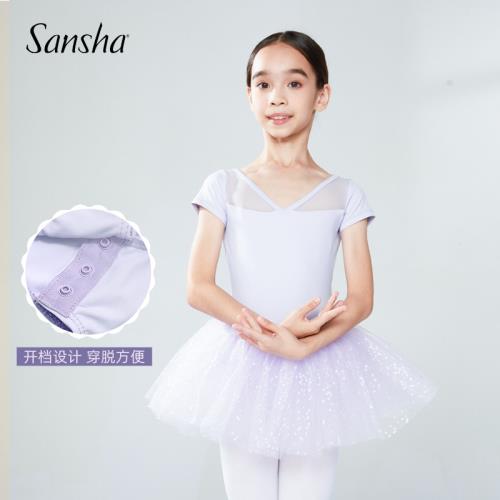 sansha 三沙兒童芭蕾舞練功服 短袖舞蹈連體服亮片蓬蓬裙表演TUTU
