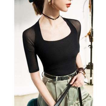 拉丁舞服網紗中短袖國標舞摩登舞女成人練習新款舒適舞蹈服 Y203