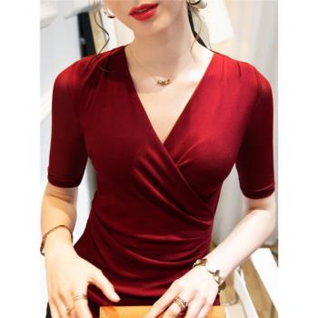 拉丁舞練功服跳舞上衣女新款短袖摩登舞服裝走秀網紗舞蹈形體服夏