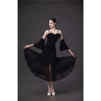 【MIU DANCE】新款摩登套裝鴕鳥毛露背摩登舞華爾茲上衣半身裙