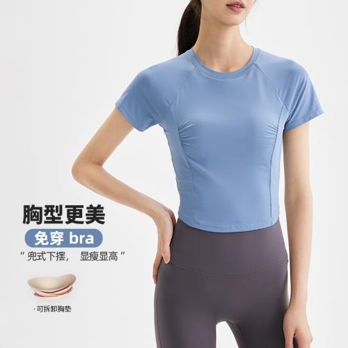 新夏季瑜伽服女緊身修身短袖罩衫健身跑步透氣短款運動健身服