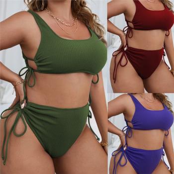 Plus sizes bikini swimsuit歐美女士大碼性感螺紋面料比基尼泳衣
