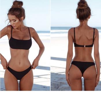 Sling sexy split swimsuit bikini歐美分體泳衣女性感純色比基尼