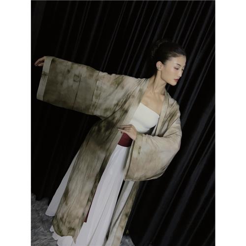 WYZ蓋蓋扎染紋理感水墨綠紗衣男女同款古風開衫古典中式長衫