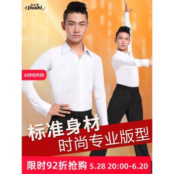 男摩登舞服裝藝考拉丁舞服上衣長袖國標舞華爾茲舞衣舞蹈成人練功