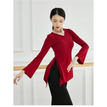 中國古典舞蹈服莫代爾長袖上衣女現代舞練功服喇叭袖跳舞形體衣