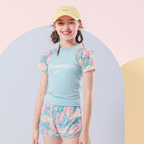 兒童游泳衣女2022年新款分體運動少女中大童9-14歲泡溫泉平角泳裝