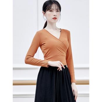 現代舞練功服上衣女打結修身中袖拉丁爵士身韻服古典舞蹈成人藝考