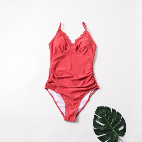 出口外單剪標女士連體泳衣 顯瘦氣質個性棗紅色成人泳裝度假泳衣