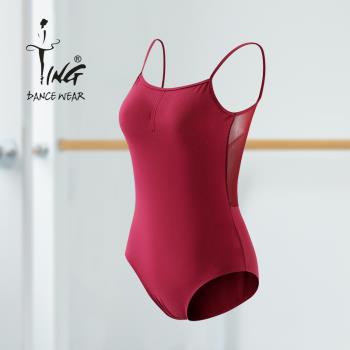 TING陳婷 芭蕾舞連體服舞蹈拼網V背吊帶緊身練功衣藝考體操形體服